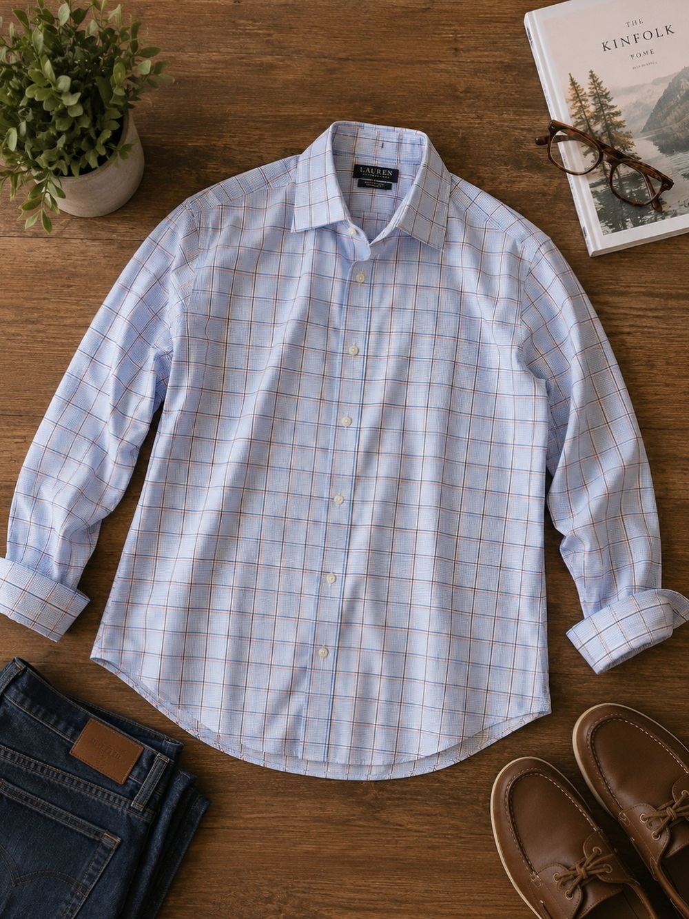 Lauren Ralph Lauren Light Blue Plaid Men's Dress Shirt